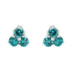14KT White Gold Treated Blue Diamond Trio Stud Earrings (1 1/3 cttw, Blue)