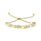 14K Yellow Gold Plated .925 Sterling Silver Diamond Accent Alternating Marquise Shape and Heart Links Bolo Bracelet (I-J Color, I3 Clarity) - Adjustable 6" to 9"