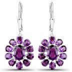 11.60 Carat Genuine Amethyst and White Topaz .925 Sterling Silver 3 Piece Jewelry Set (Ring, Earrings, and Pendant w/ Chain)
