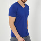 Thomas Slim Fit V-Neck Short Sleeve T-Shirt // Sax Blue