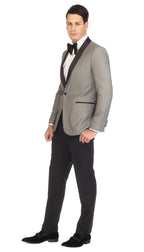Men's Grey & Black Shawl Lapel Tuxedo – Slim Fit 2 Piece Suit | Ferrecci Reno