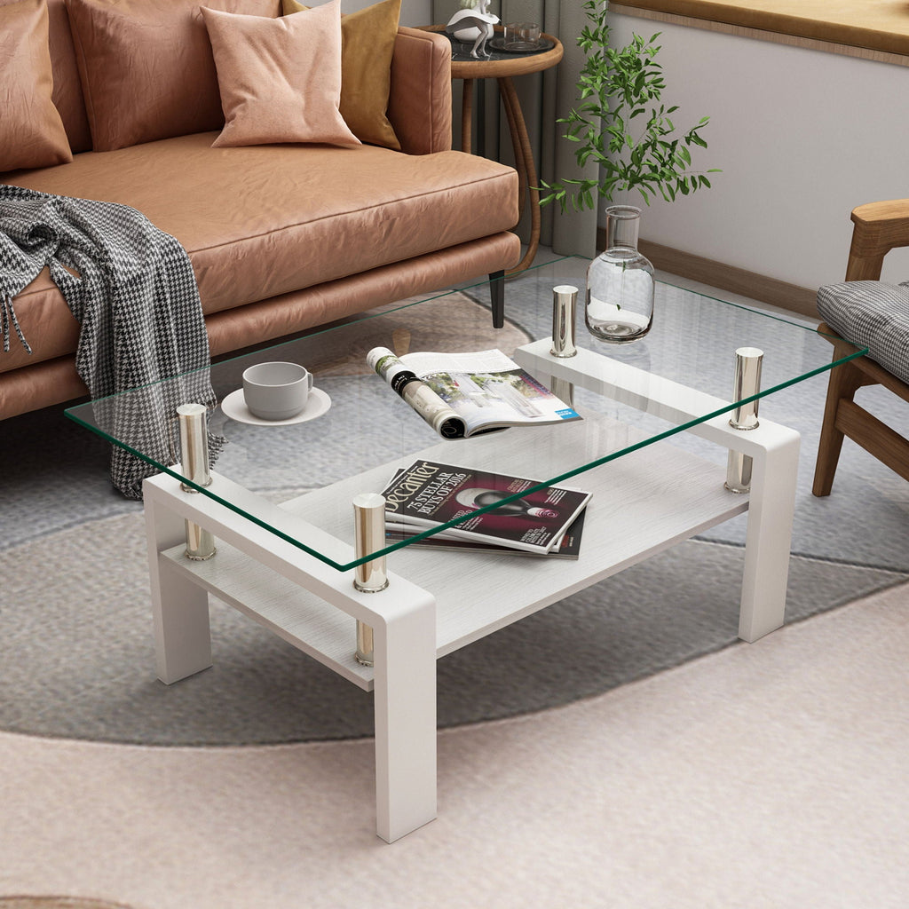 Modern Rectangular Coffee Table With Tempered Transparent
