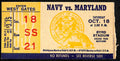 October18, 1952  Navy vs. Maryland College Football Game Ticket Stub 189877