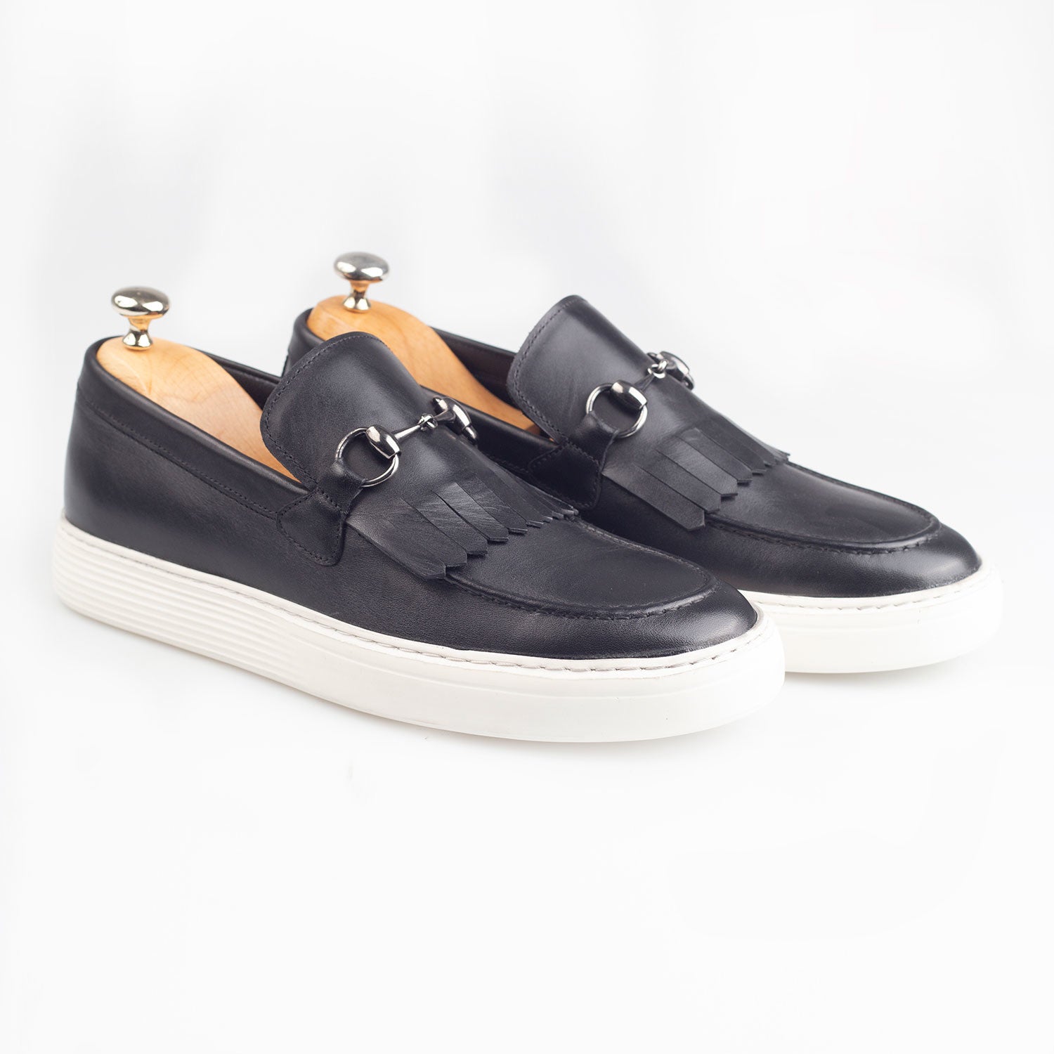 Horsebit Leather Tassle Slip-On Sneakers // Black