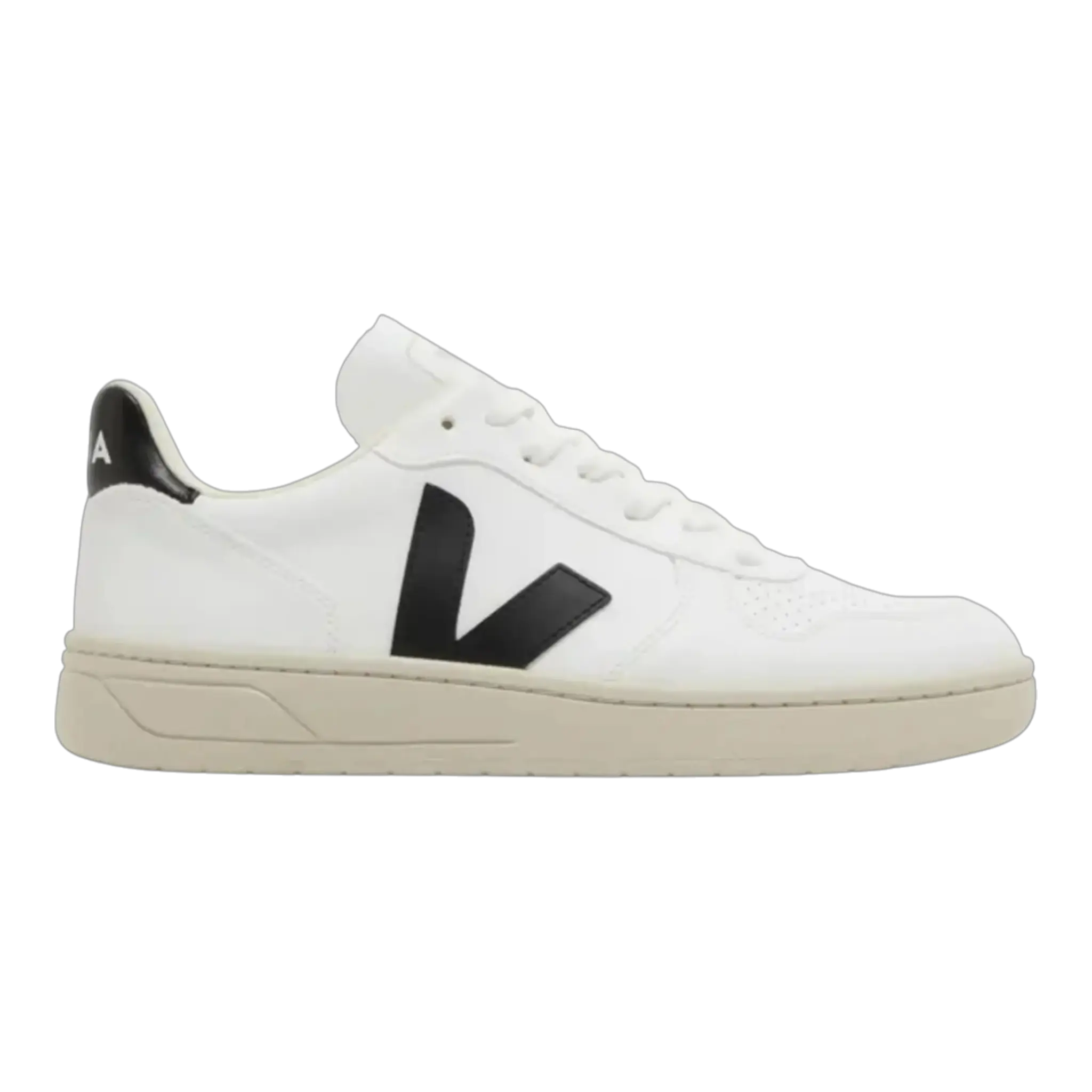 Veja V-10 Men's Sneakers — White/Black Leather