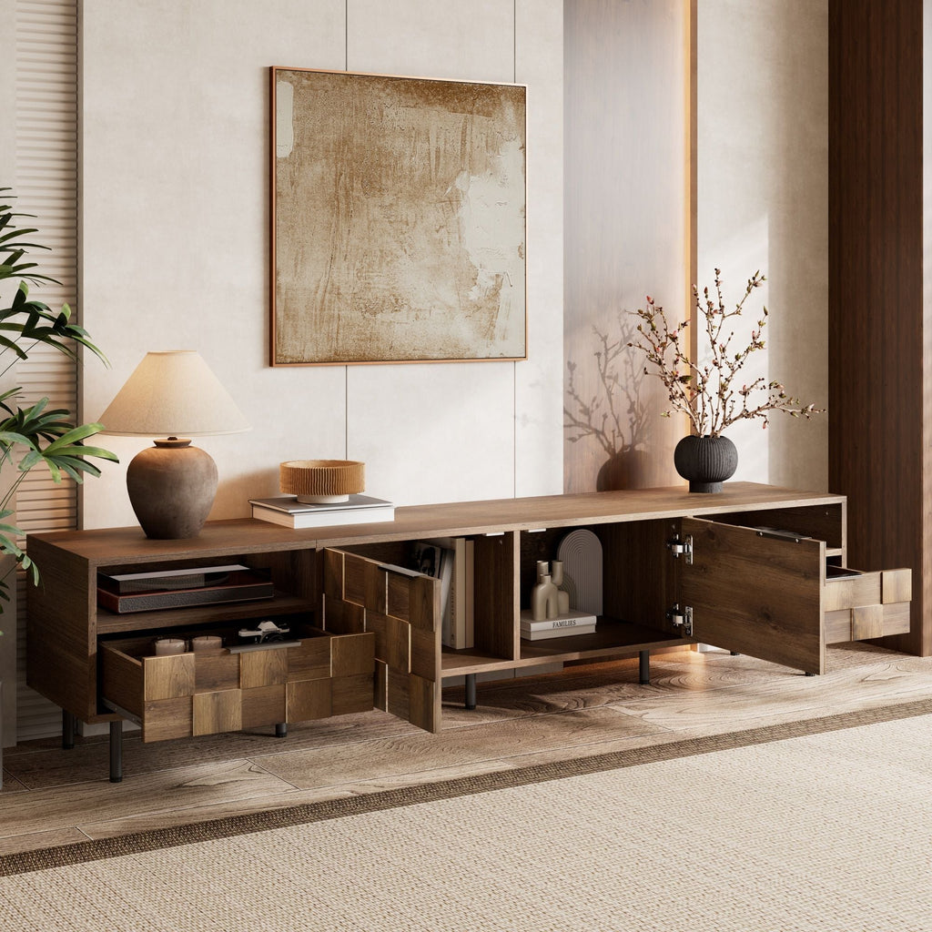 TV Stand With 2 Drawers, For TVs Up To 85'' - Natural