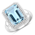5.81 Carat Genuine Blue Topaz and White Diamond .925 Sterling Silver Ring