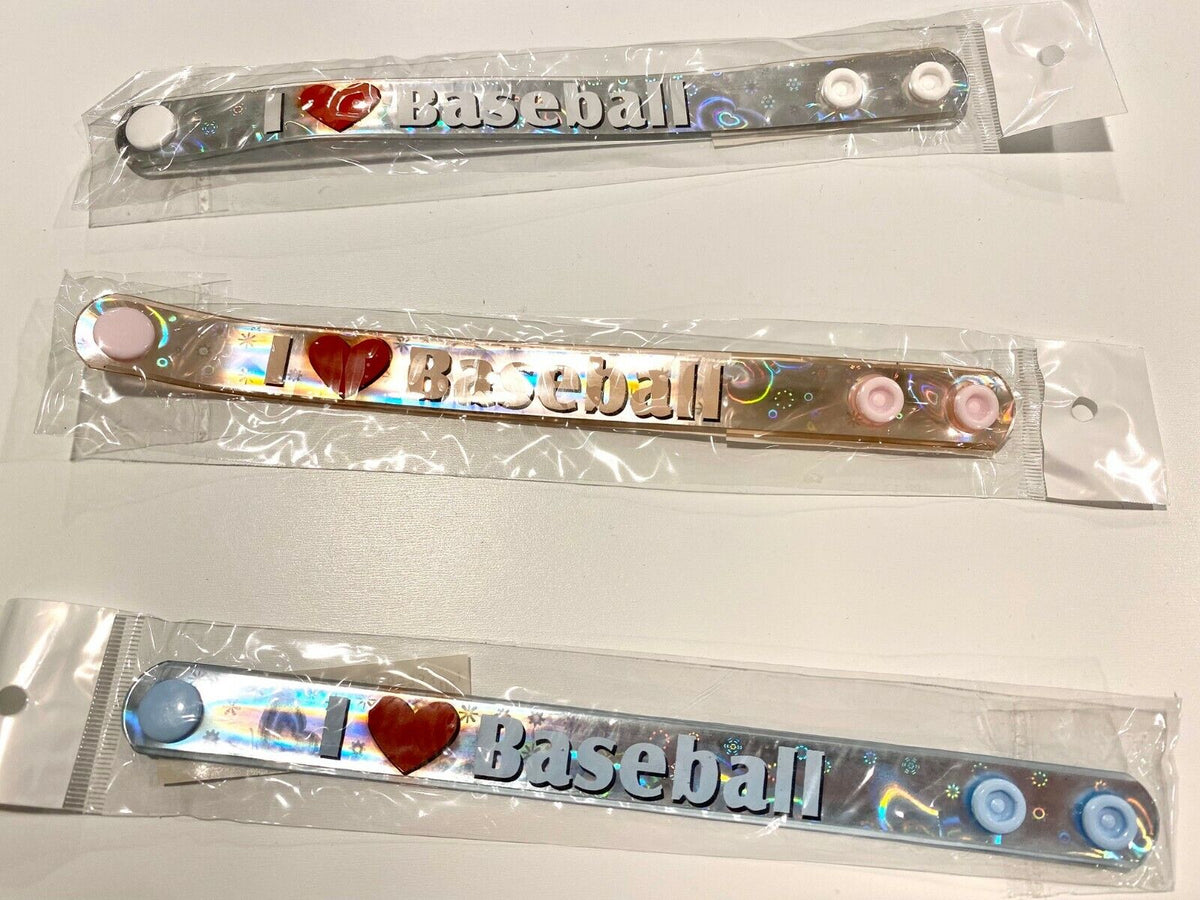 ⚾ 58-Pack “I Love Baseball” Metallic Snap Bracelets – Kids Party Favor Lot