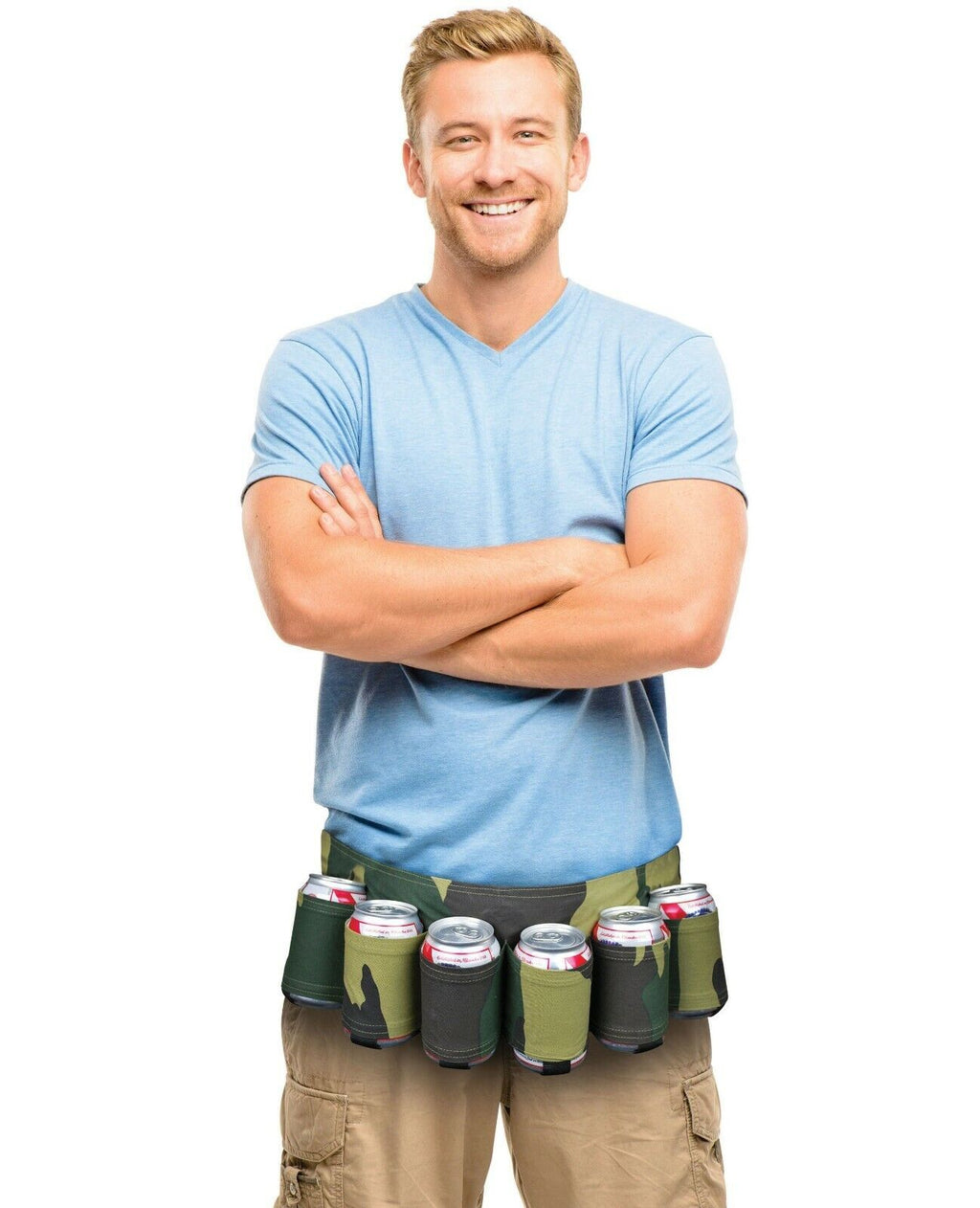 Camo 6-Pack Beer Can Holder Belt – Hands-Free Drinking Gear for Parties, Tailgates & Outdoor Fun 🍻🎯