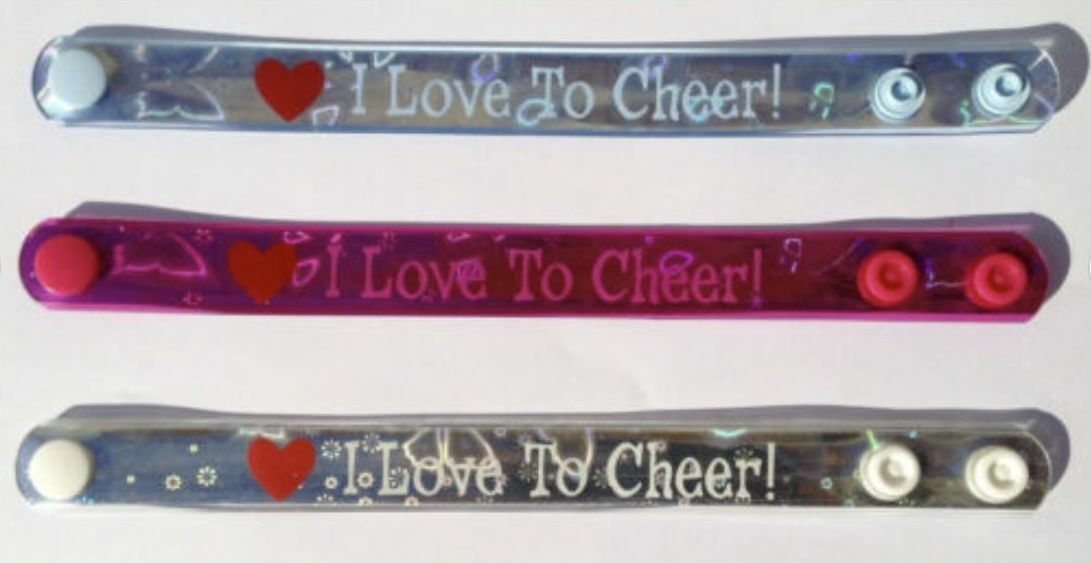 📣 50-Pack “I Love to Cheer!” Metallic Snap Bracelets – Kids Party Favor Lot