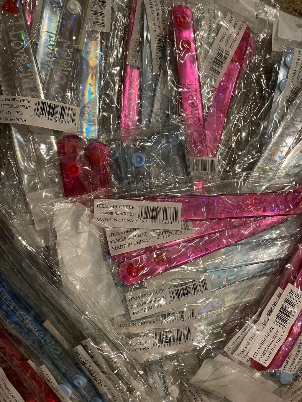 📣 50-Pack “I Love to Cheer!” Metallic Snap Bracelets – Kids Party Favor Lot
