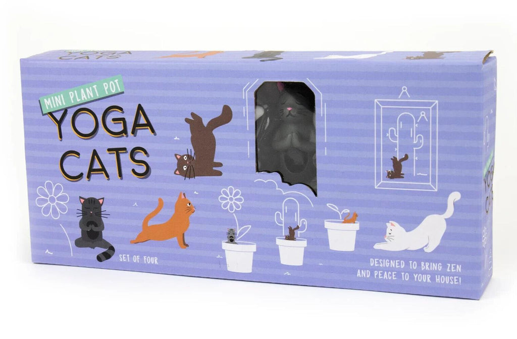 4-pk Mini Plant Pot Yoga Cat Statues - Cute Garden Planter Marker Decorations