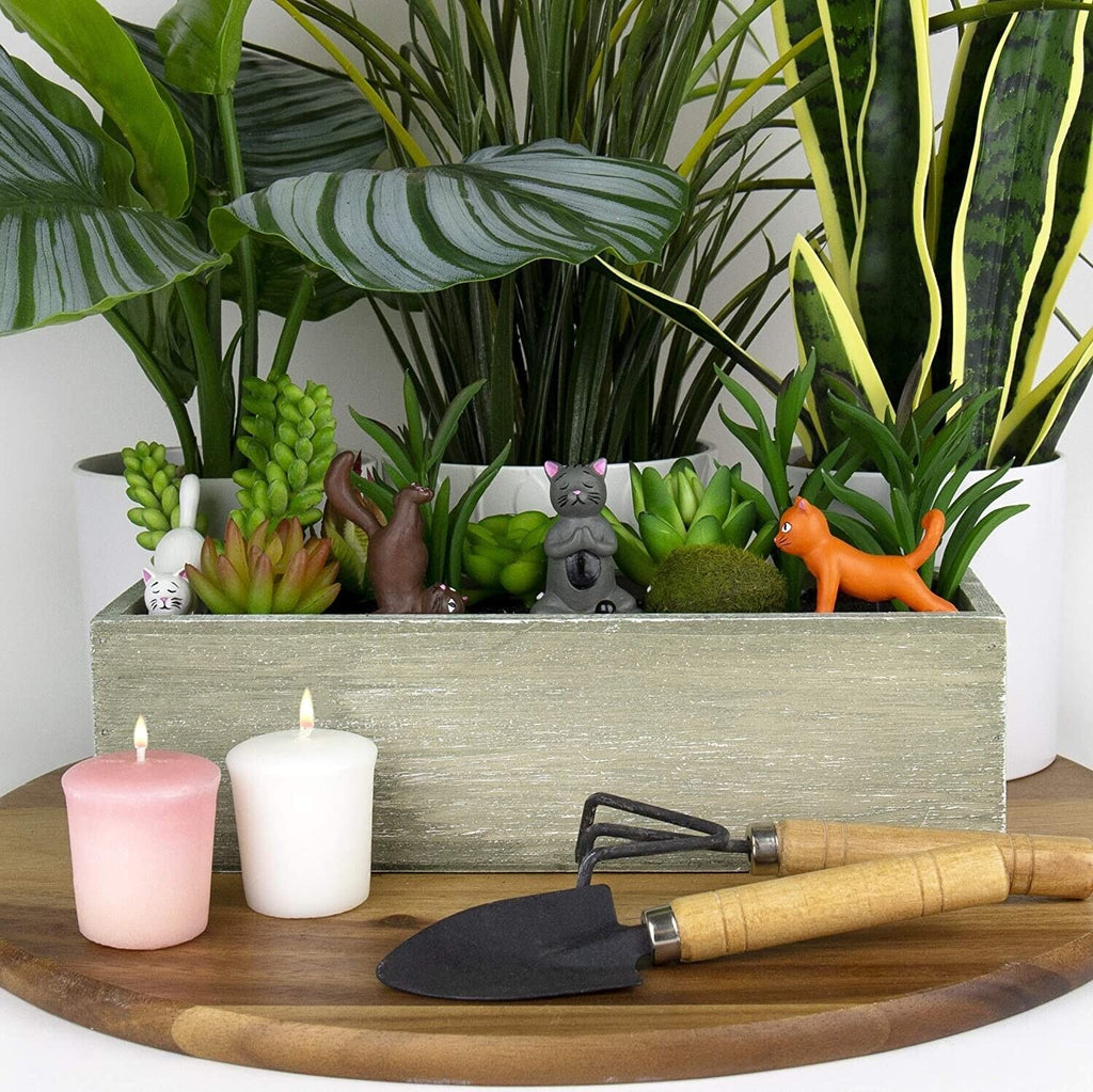4-pk Mini Plant Pot Yoga Cat Statues - Cute Garden Planter Marker Decorations