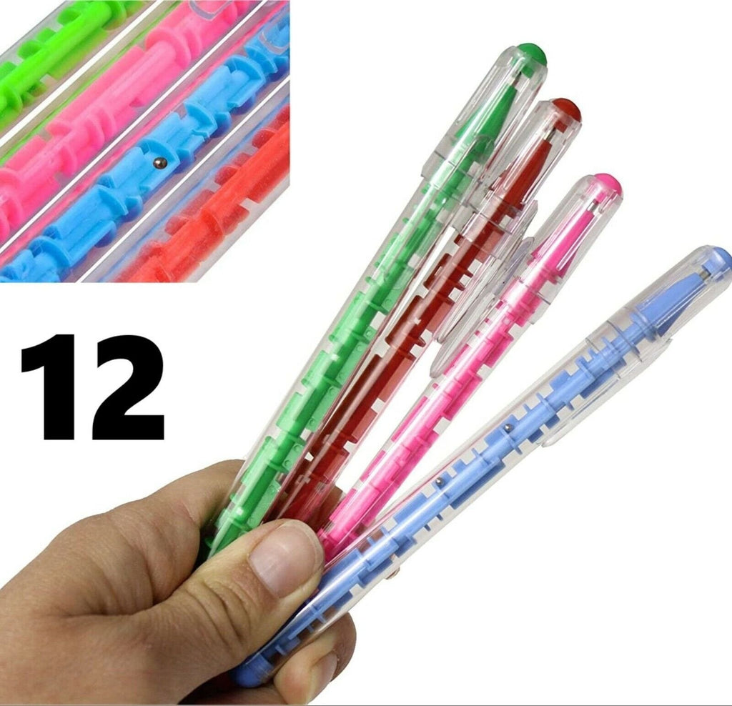 12 Maze Puzzle Pens - Built-in Ball Novelty Fun Fidget Game Child Kid Toy (1 dz)