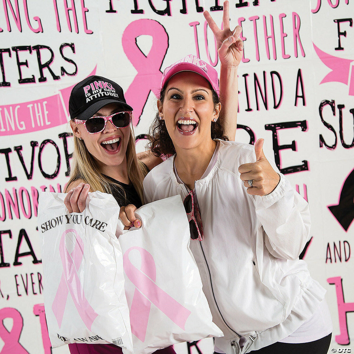 10 Pink Ribbon Breast Cancer Awareness Plastic Bags - with handles