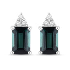 1.25 Carat Genuine Green Tourmaline and White Diamond 14K White Gold Earrings