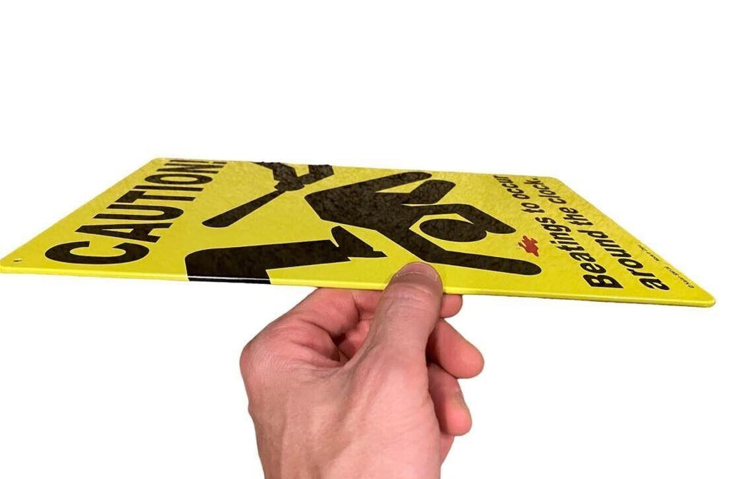 Metal Tin Sign "Caution: Beatings Around Clock" Funny Office Bedroom Decor #A-101