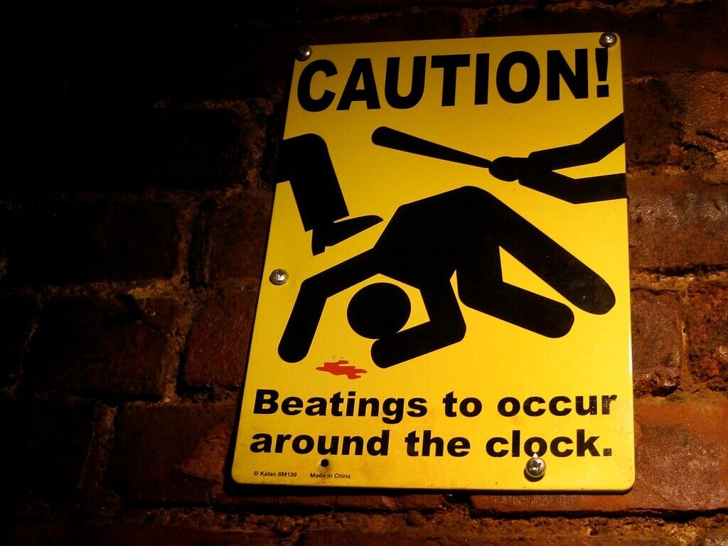 Metal Tin Sign "Caution: Beatings Around Clock" Funny Office Bedroom Decor #A-101