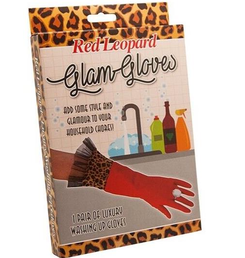 💅 Red Leopard Glam Gloves – With Giant Bling Ring