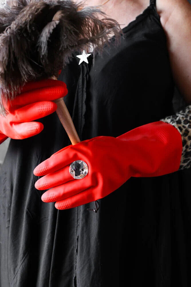 💅 Red Leopard Glam Gloves – With Giant Bling Ring