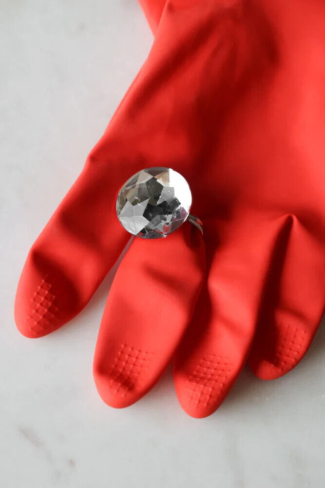 💅 Red Leopard Glam Gloves – With Giant Bling Ring