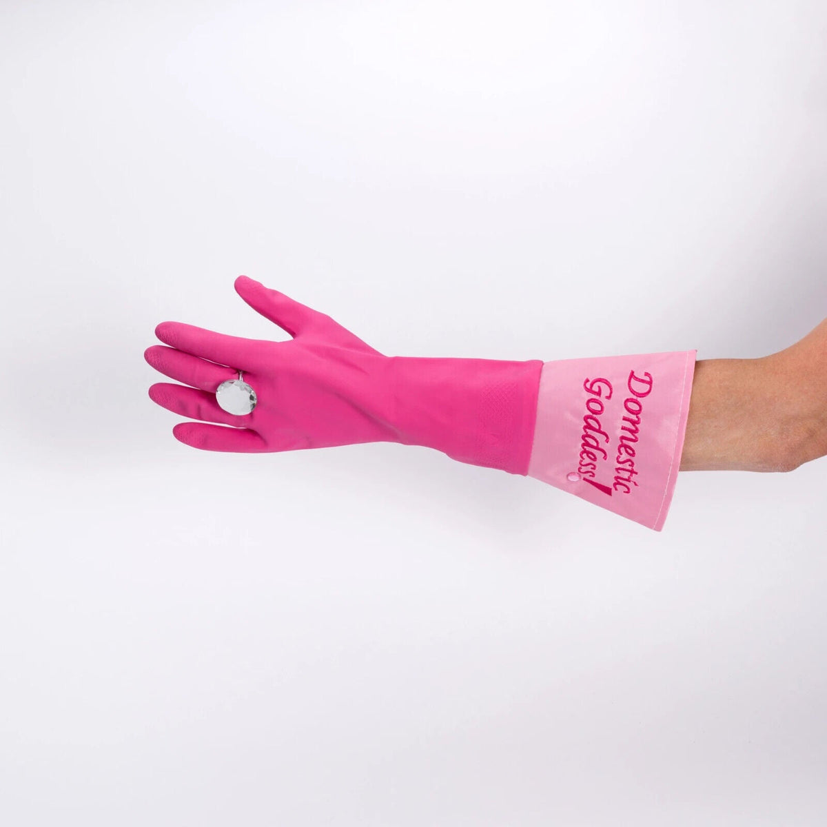 💎 Domestic Goddess Glam Gloves – Pink with Bling Diamond