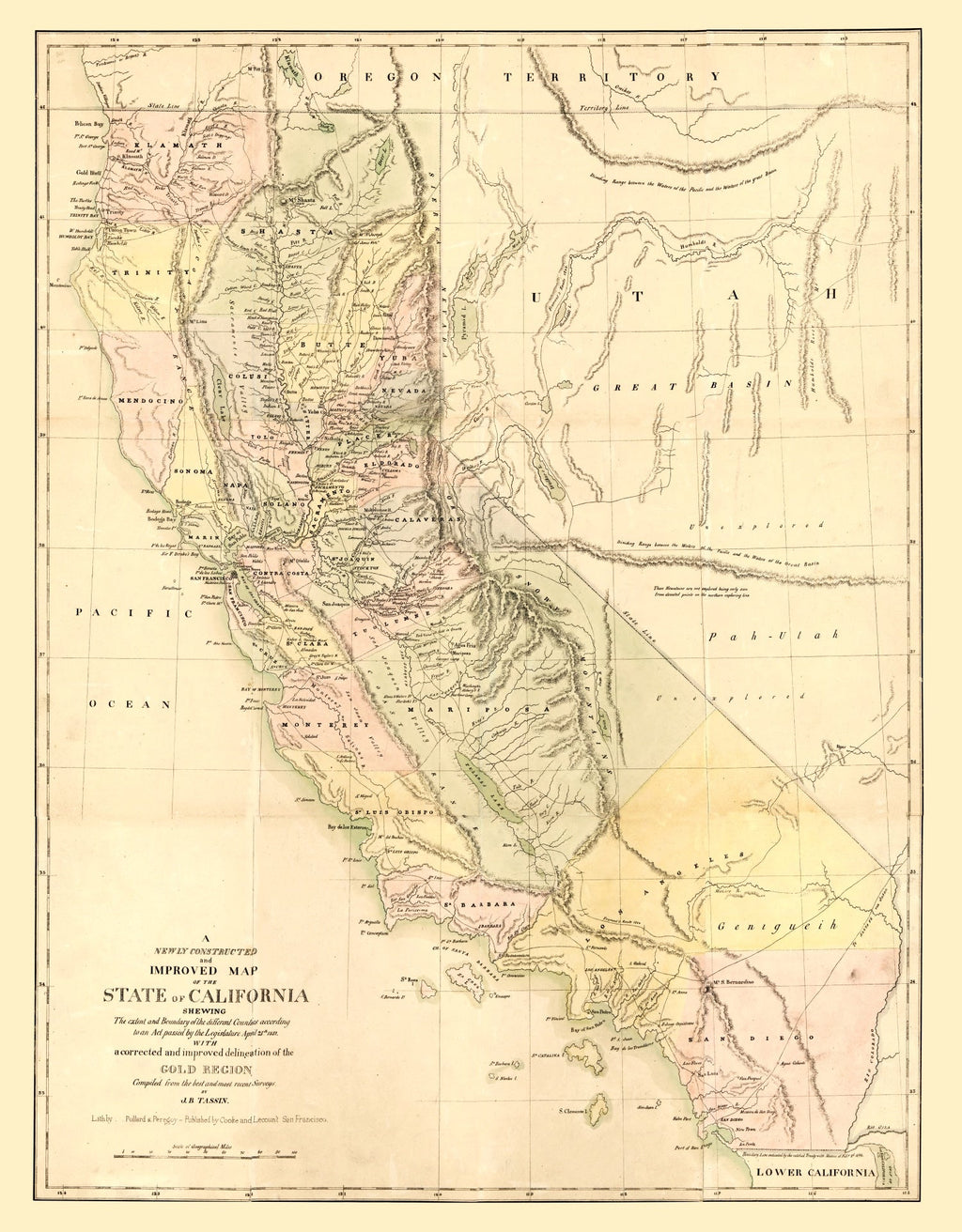 Vintage Map of California 1851