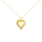 14K Yellow Gold Plated .925 Sterling Silver 3.00 Cttw Round Cut Diamond Cluster Heart 18" Pendant Necklace (K-L Color, I1-I2 Clarity)