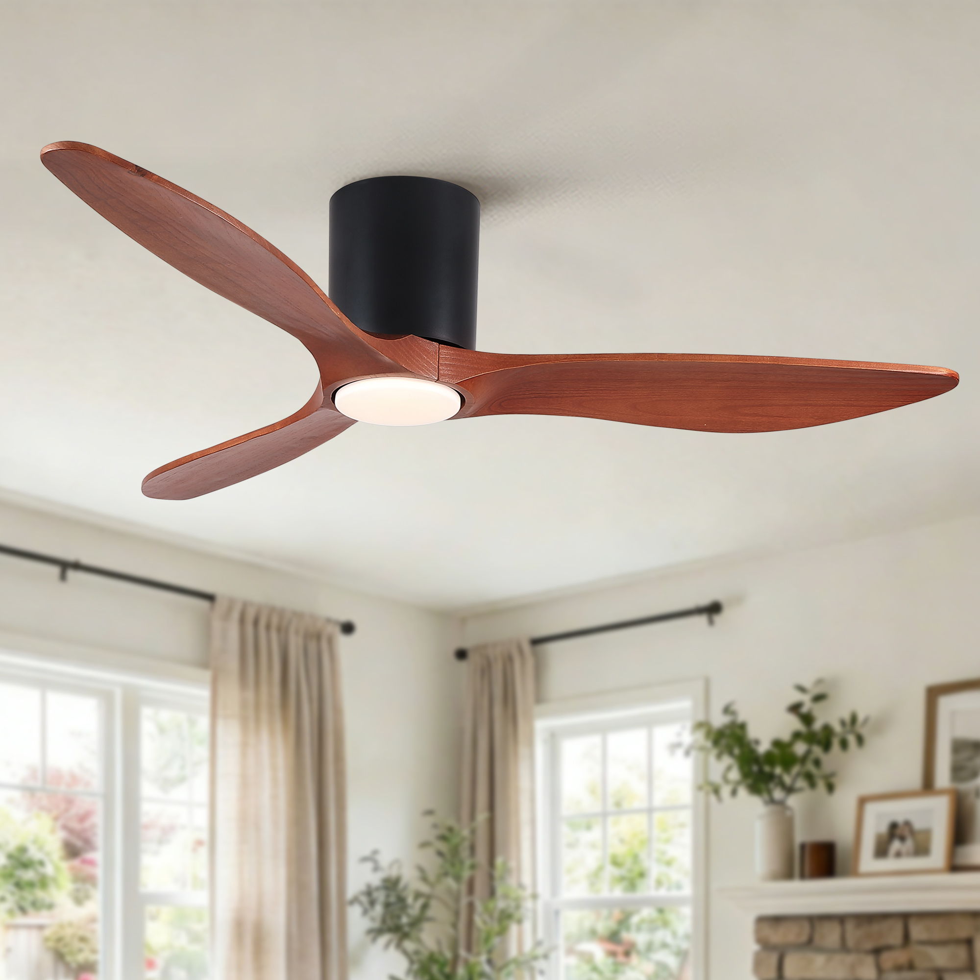 Low Profile Flush Mount Ceiling Fan With Light And - Matte Black