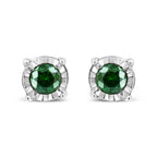 Sterling Silver Rose Cut Treated Green Diamond Solitaire Stud Earrings (0.25 cttw, Green Color, I2-I3 Clarity)