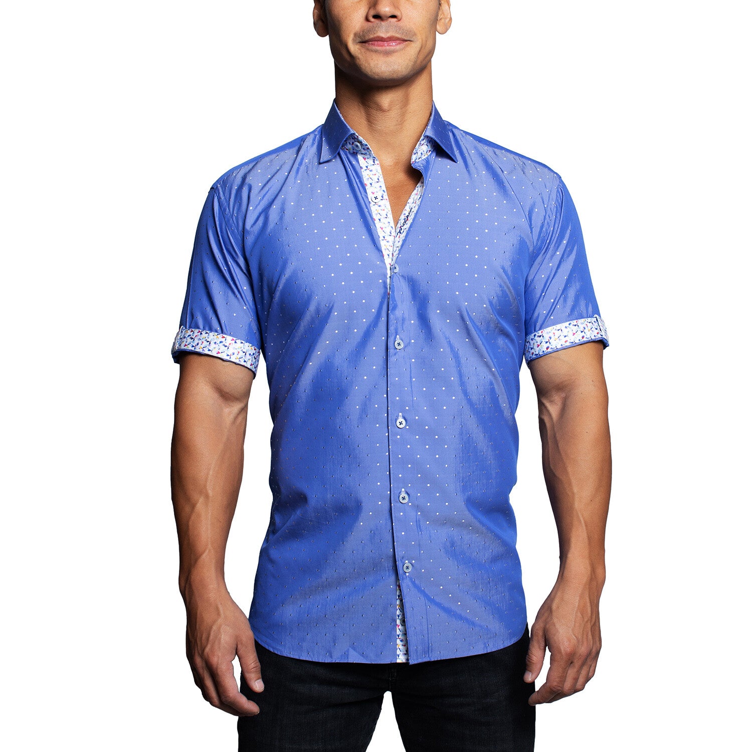 Galileo Silver Dot Button Up Shirt // Blue