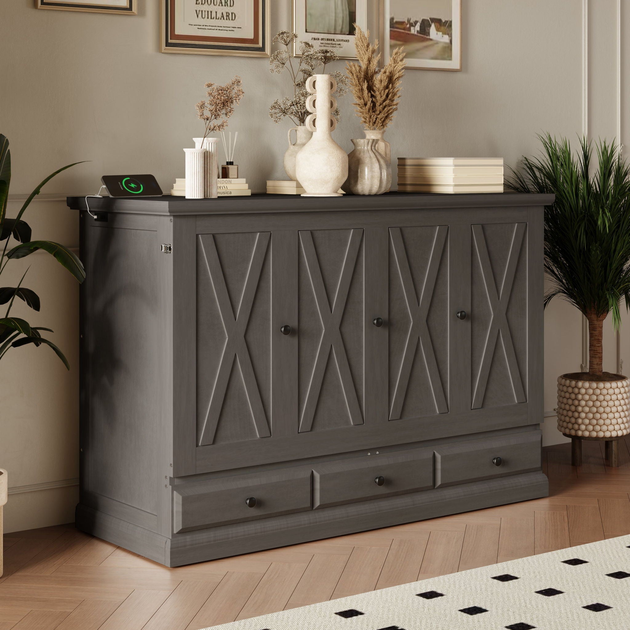 Solid Pine Murphy Bed Chest Cube Cabinet Bed