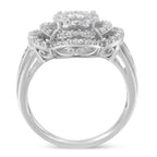 14K White Gold 1.0 Cttw Round & Baguette Cut Diamond Floral Cluster Quatrefoil Channel Set Band Cocktail Statement Ring (H-I Color, SI2-I1 Clarity) - Size 6-3/4