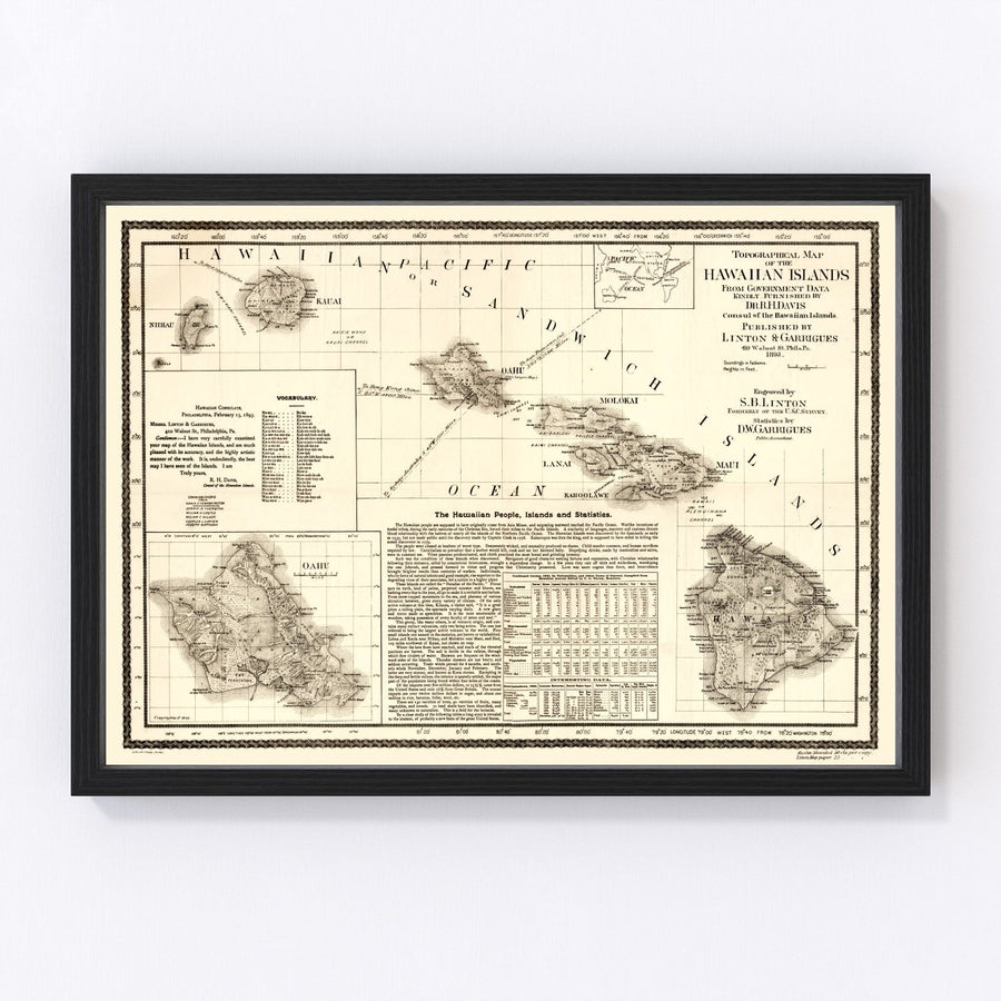 Vintage Map of Hawaii 1893