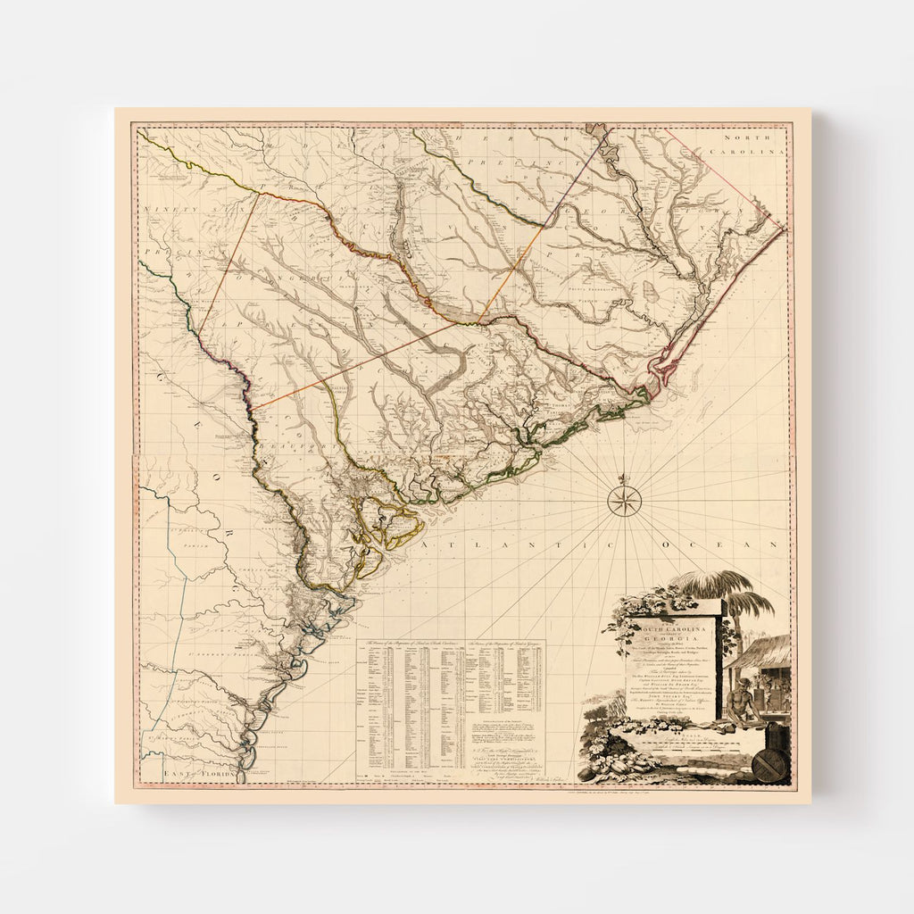 Vintage Map of South Carolina 1780