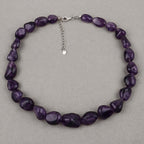 Amethyst Beaded Necklace, Genuine Raw Amethyst Beads Necklace for Women in Sterling Silver, February Birthstone Necklace, Gift for Mom