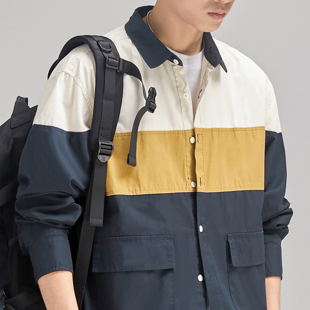 Color Block Button Up // Navy Blue