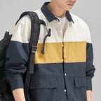 Color Block Button Up // Navy Blue