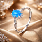 925 Sterling Silver Opal Rings in Size 6.0 with Pave Setting & Plated White Gold for Women