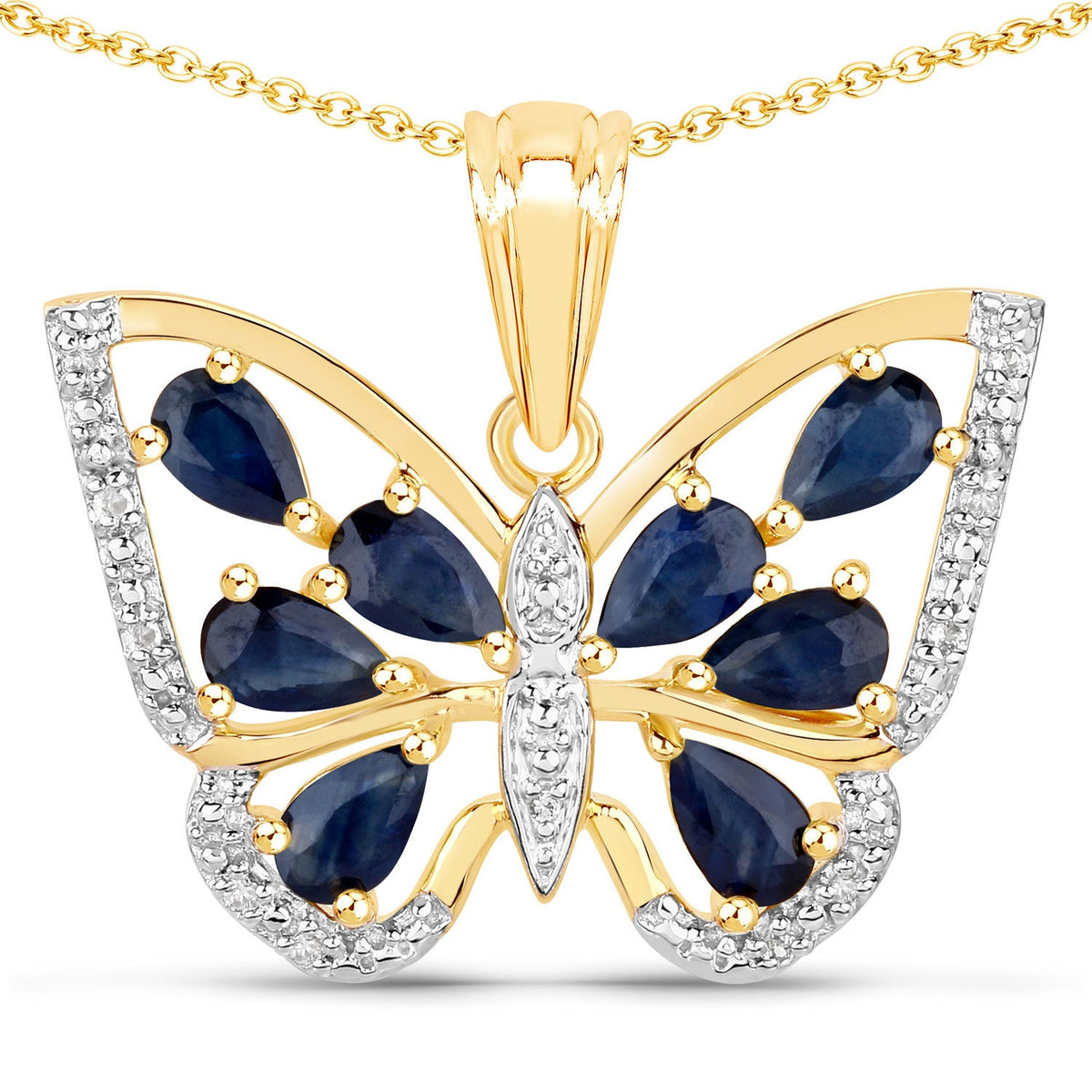 1.67 Carat Genuine Blue Sapphire and White Zircon .925 Sterling Silver Pendant