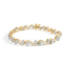 10k Yellow Gold 3.00 Cttw Round-Cut and Baguette-Cut Floral Link 7.25" Bracelet (I-J Color, I1-I2 Clarity)