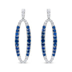 18K White Gold 1.11 Cttw Blue Round Diamond and Blue Sapphire Openwork Oval Shaped Dangle Earrings (F-G Color, VS1-VS2 Clarity)