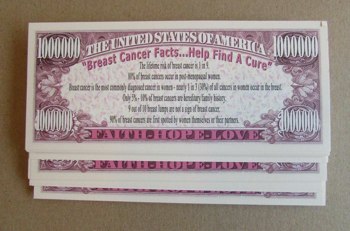 💸 10-Pack Pink Breast Cancer Awareness Novelty Bills – High-Quality Educational Handouts