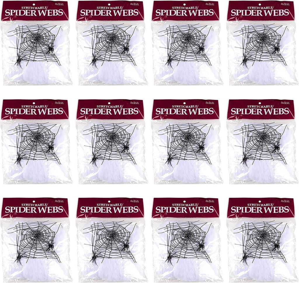 12-Pack Stretchable Spider Web Decorations – Halloween Creepy Cloth with Bonus Spiders 🕷️🕸️🎃