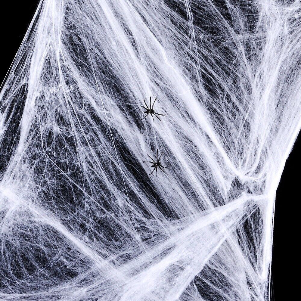 12-Pack Stretchable Spider Web Decorations – Halloween Creepy Cloth with Bonus Spiders 🕷️🕸️🎃