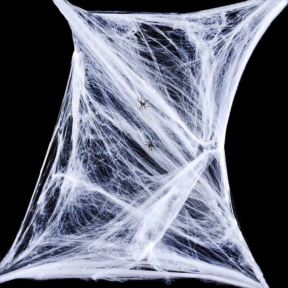 12-Pack Stretchable Spider Web Decorations – Halloween Creepy Cloth with Bonus Spiders 🕷️🕸️🎃
