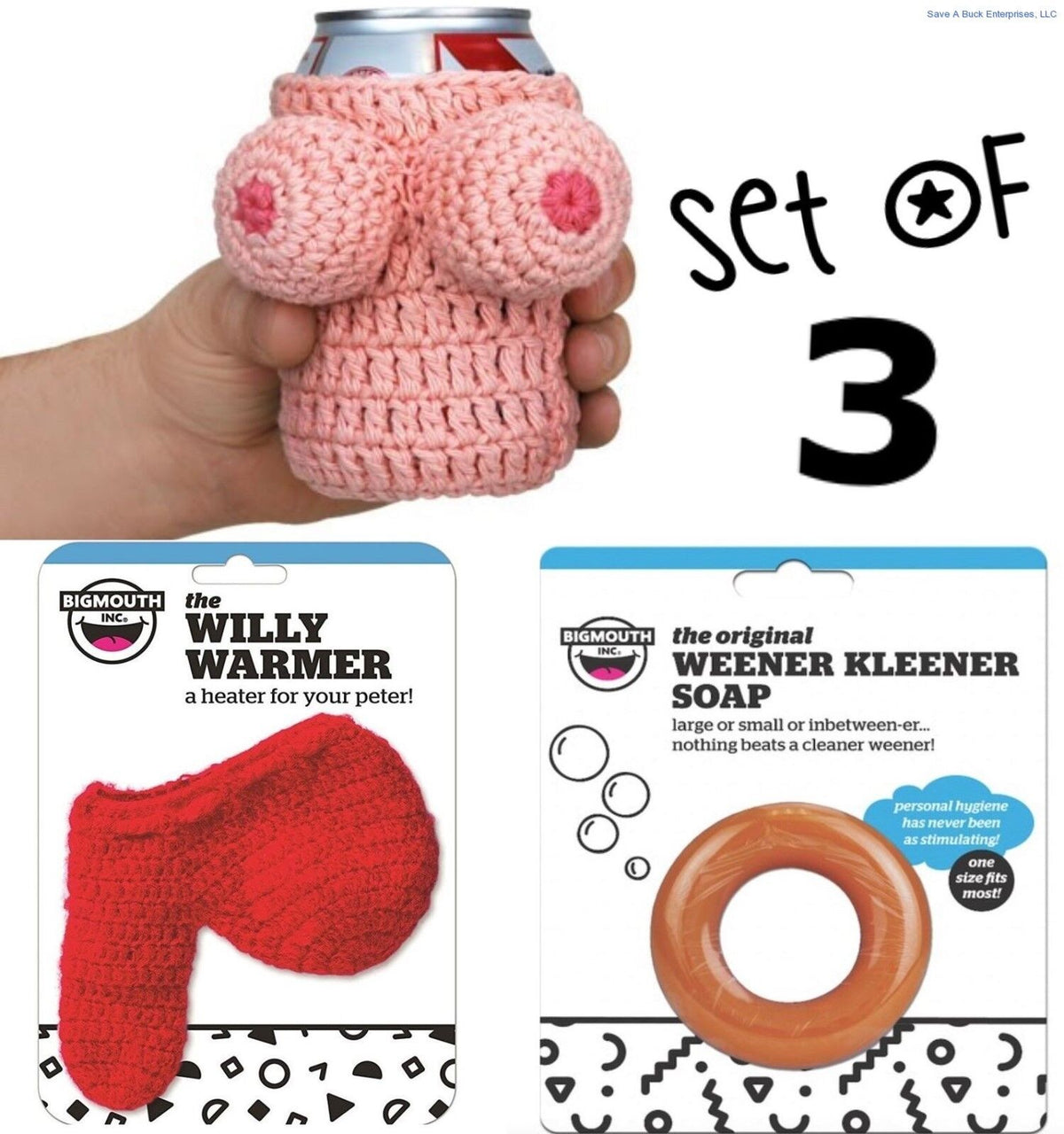 🍻 Naughty Gag Gift Combo – Willy Warmer + Weener Cleaner + Boobie Beer Koozie