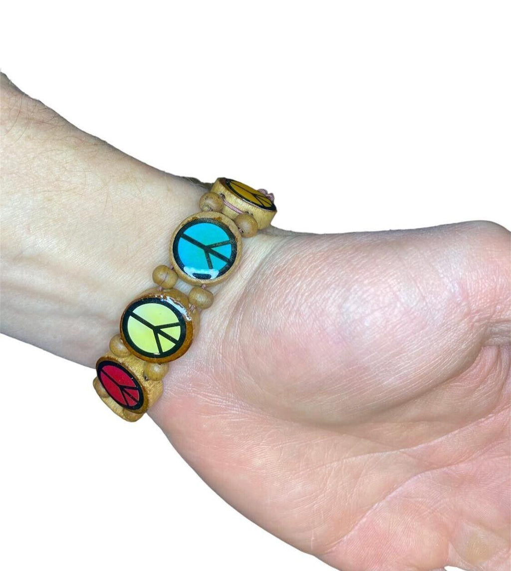 12-Pack Wood Peace Sign Bracelets – Adjustable, Reversible, & Retro Cool ✌️🪵🧑‍🎤