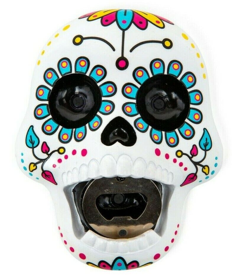 💀 Sugar Skull Wall-Mounted Bottle Opener – Colorful Resin Bar Accessory