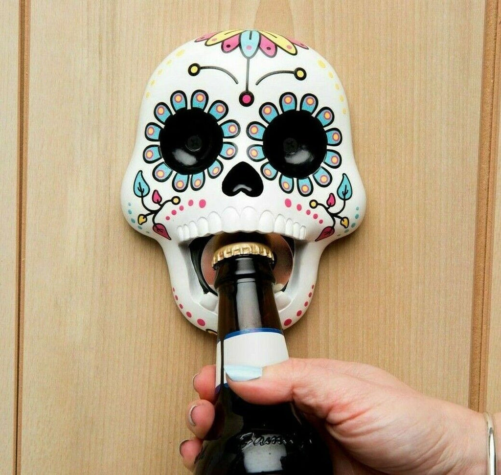 💀 Sugar Skull Wall-Mounted Bottle Opener – Colorful Resin Bar Accessory